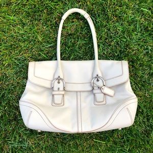 COACH Off-White HAMPTON SOHO Leather Satchel/Purse w/Brn Coach Signature Lining